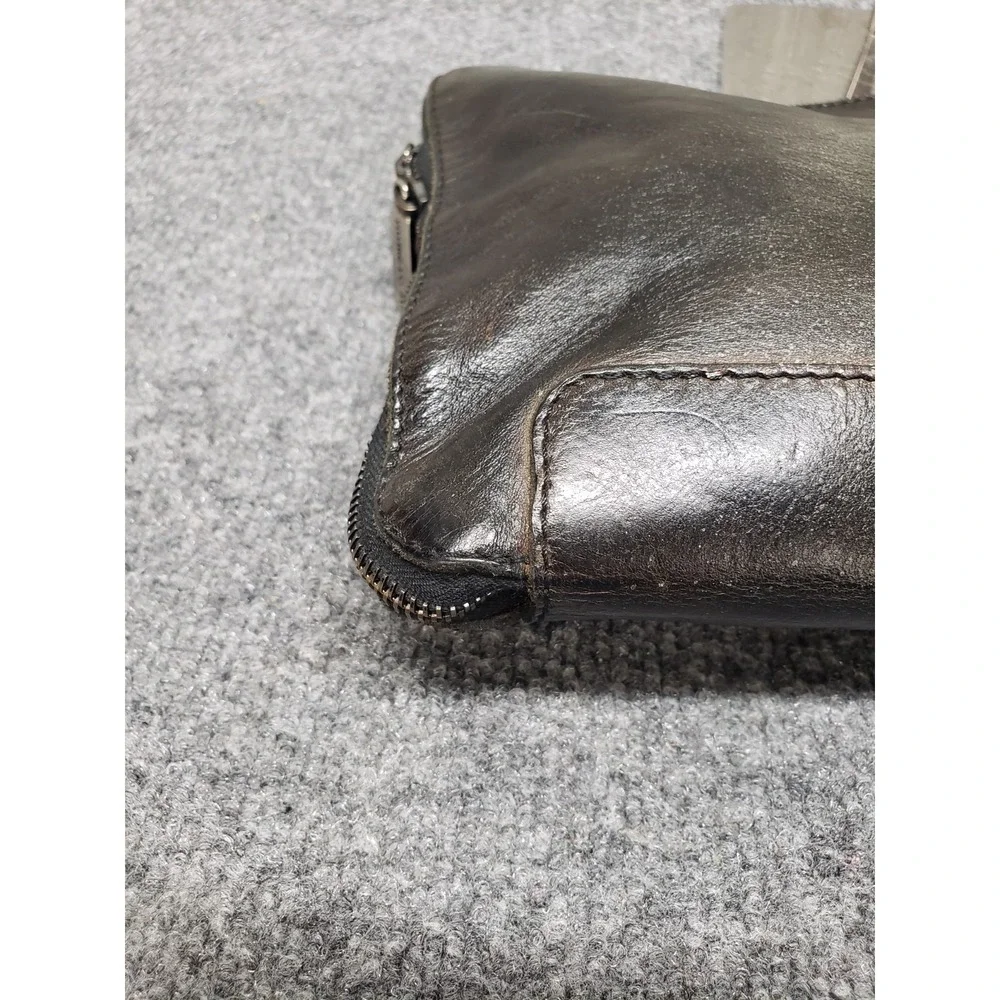 Lavorazione Artigianale Men Leather Clutch Bag Shinny Black Zip Lined Outdoor